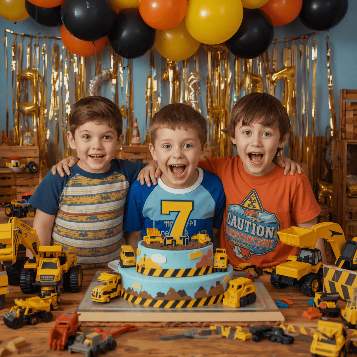 Party room set up for a construction-themed birthday
